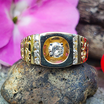 Gent's 14K Yellow Gold Diamond Nugget Ring DEJ-24521